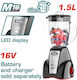 Total Μπλέντερ με Πλαστική Κανάτα 1.5 lt Inox TJB050K