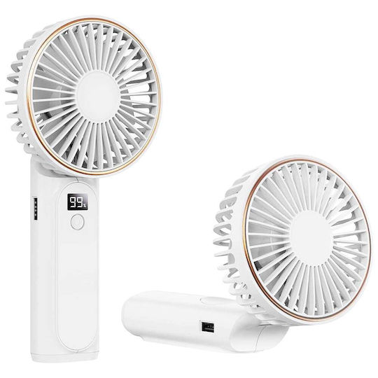 Techsuit Ανεμιστήρας Χειρός Premium Mini M12 Ψηφιακή Οθόνη Led Επαναφορτιζόμενη Θύρα Usb-c 6 Ταχύτητες Ανέμου 5000mah Λευκό