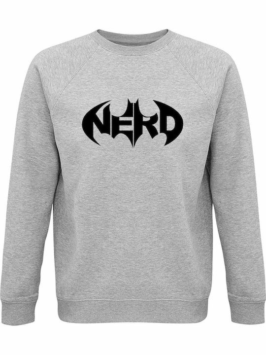 Sweatshirt Unisex Organic " Nerd Funny Batman Superheroe Design " Grey Melange
