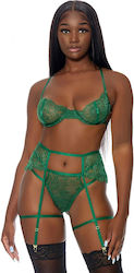 Πράσινο Σετ Εσωρούχων Δαντέλα Forplay Blooming Season 3pc Lingerie Set Green
