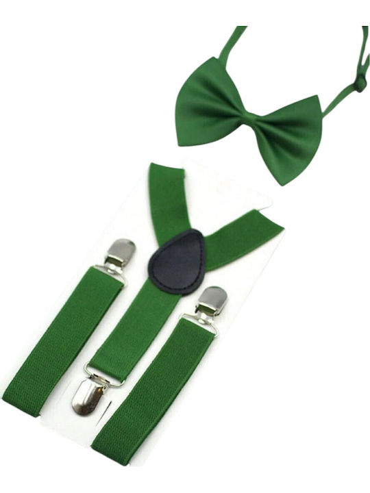 Set Bretele Elastice Cravată Bow Tie Oficială Verde