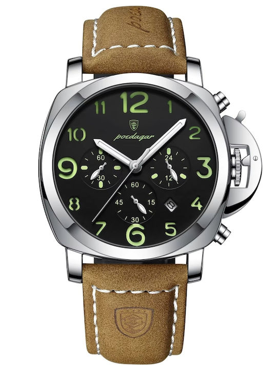 Poedagar Men's Watch Battery with Brown Leather Strap