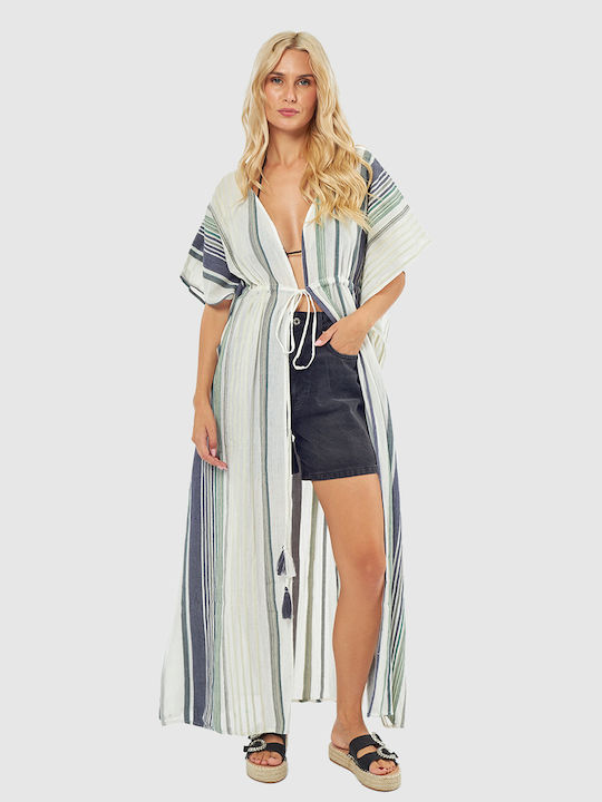 Verde Women's Maxi Caftan Beachwear White/Blue