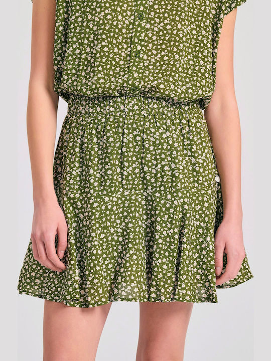 Funky Buddha High-waisted Mini Skirt Floral Khaki