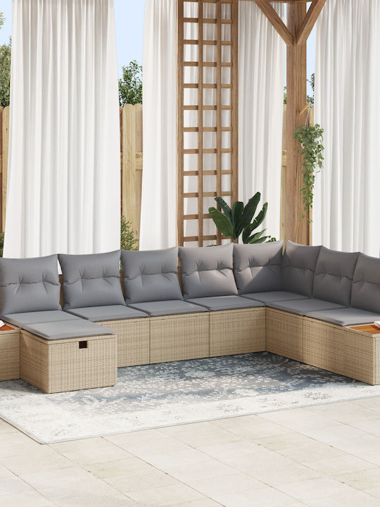 Corner Sofa Outdoor Rattan with Pillows 55x62x69cm
