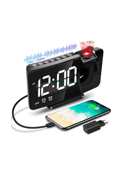 Tischuhr Digital LED mit Wecker & Tischradio Schwarz ROZA-913-BA
