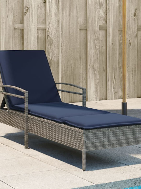 Deckchair Rattan with Cushion Gray 63x200x81cm.