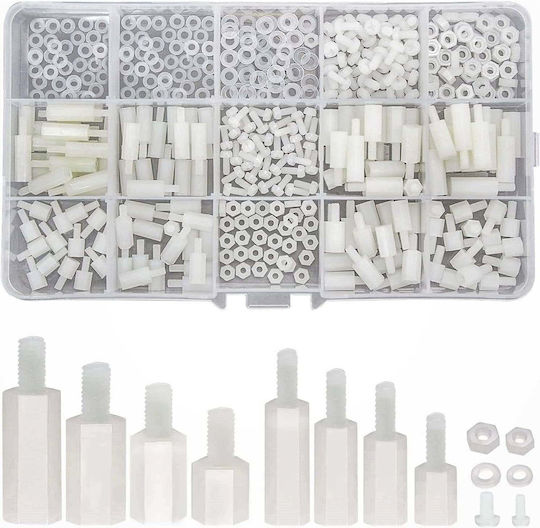 Set Distanțiere Hexagonale Bărbat-Femeie M2.5 M3 Pentru PCB Din Plastic Nylon Nuci Și Șaibe Albe