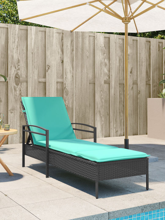 Deckchair Rattan with Cushion Black 63x200x81cm.