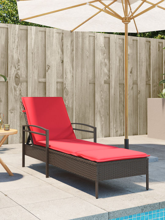 Deckchair Rattan with Cushion Brown 63x200x81cm.