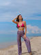 Bikini Triangle Brazil Set Fuchsia Pattern 3 Pieces