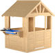 Village Set 3 Wooden Playhouses Unpainted and Mud Kitchen Height 140cm