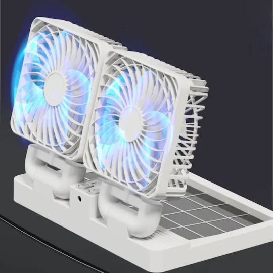 Faltbarer Auto Ventilator Tragbar Wiederaufladbar 2 Köpfe Solarbetrieben Wiederaufladbare Batterie Weiß