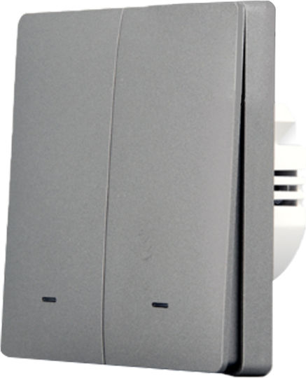 SmartWise Επιτοίχιος Διακόπτης Τοίχου Wi-Fi Διπλός χωρίς Πλαίσιο Γκρι