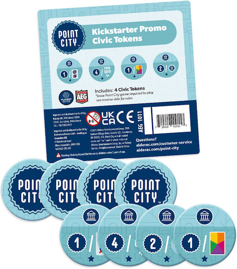 Game Expansion Point City: Kickstarter Promo Civic Tokens Alderac