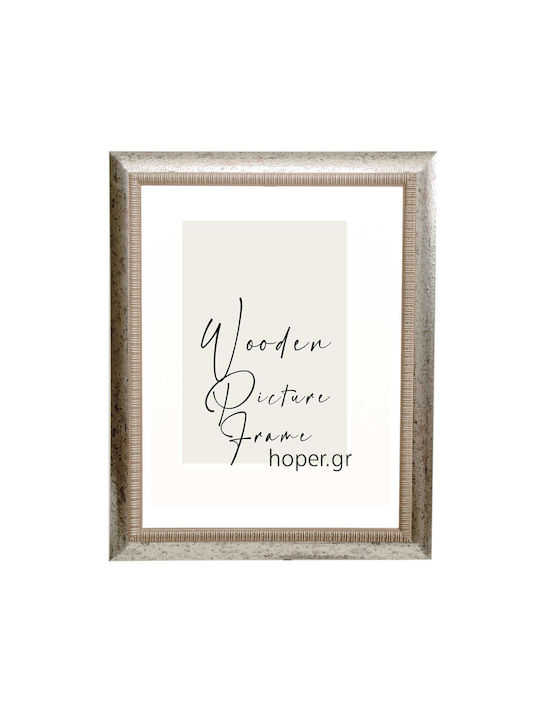 Wooden Wall Photo Frame 60x80 Silver Shade Visible Aging Signs Crackle Technique Plexiglass K4023/2