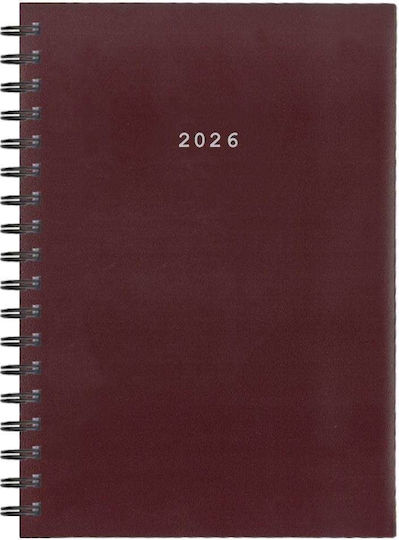 Next Хронолог 2026 Basic Дневен Спирален Бордо 14x21см