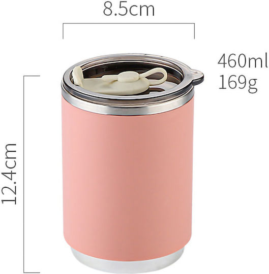 Uncle George Uncle George Stainless Steel Plastic Thermos Bottle 460ml Pink with Straw