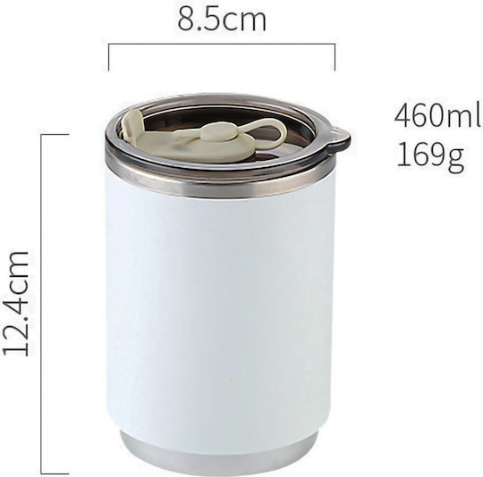 Uncle George Uncle George Stainless Steel Plastic Thermos Bottle 460ml with Straw White