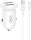 XO Φορτιστής Αυτοκινήτου 12W 2.4A με Θύρες: 2xUSB μαζί με Καλώδιο Type-C Λευκό Χρώμα