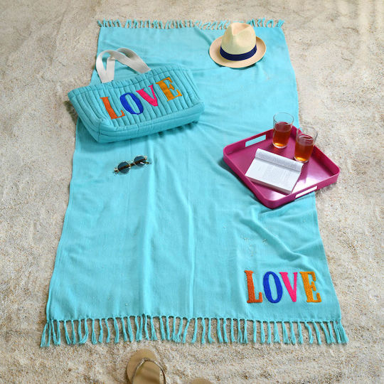 Beach Towel Pareo Turquoise with Fringes 180x90cm.