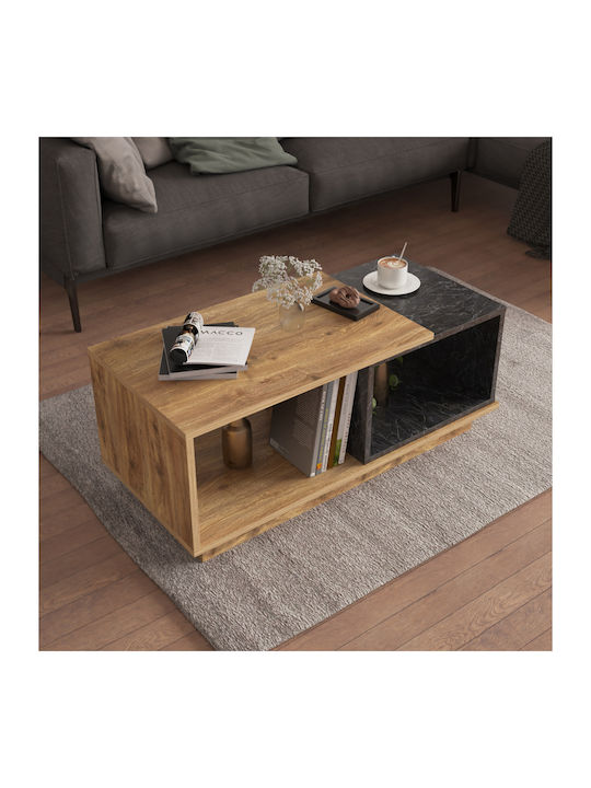 Rechteckiges Zentral Kaffeetisch Teles Holz Natur & Schwarz Marmor M100xL45xH42cm HomeMarkt