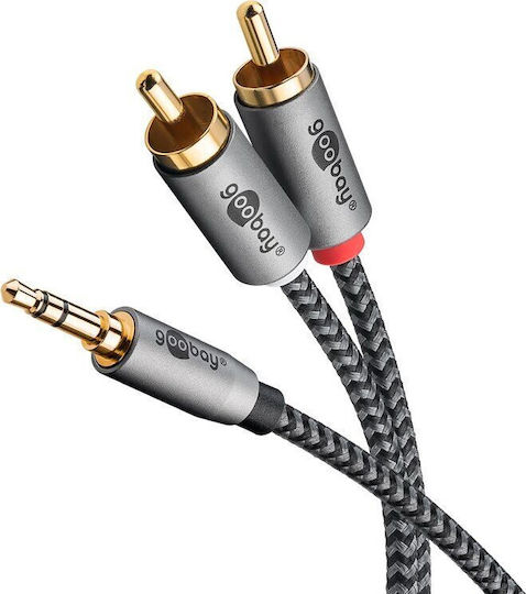Goobay 3.5mm Male To RCA Female Audio Cable Gray 0.5m With Gold Plated Terminals 65284