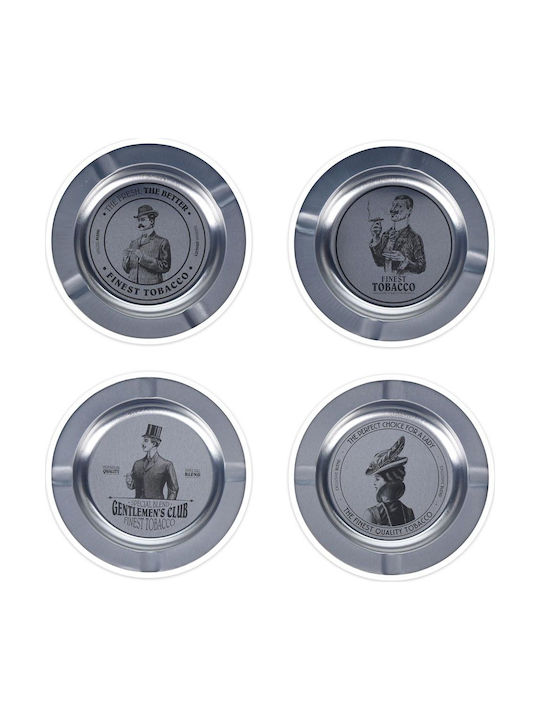 Set 4 Excellent Houseware Ashtrays Metal 14 Cm Silver