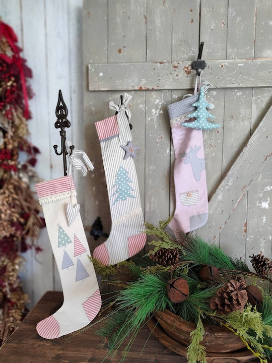 Handmade Patchwork Christmas Decorative Socks Fabric with Santa Claus 3pcs