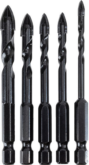 Deli Set of 5 Drills Carbide with Hexagonal Shank for Glass και Tiles