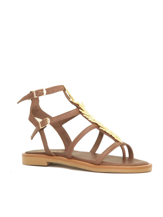 Anteos Leder Flache Sandalen für Damen Anatomisch in Braun Farbe