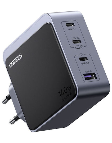 Ugreen Φορτιστής Χωρίς Καλώδιο GaN με Θύρα USB-A και 3 Θύρες USB-C 140W Power Delivery Γκρι (X570)