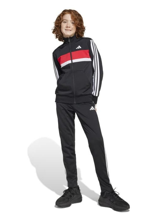3-Stripes Tiberio Kids Tracksuit Sweatpants Set With Jacket Black White Red 2 Pieces