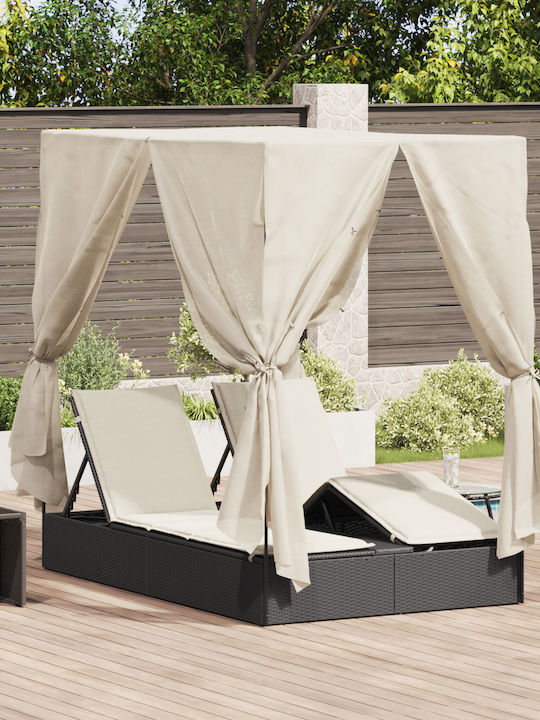 Liegestuhl-Bett Doppel Rattan mit Kissen Schwarz 203x128x202cm.