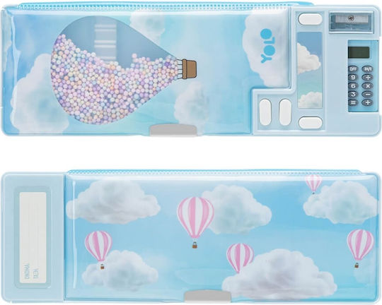 Yolo Retro Magnetic Pencil Case with Calculator Light Blue