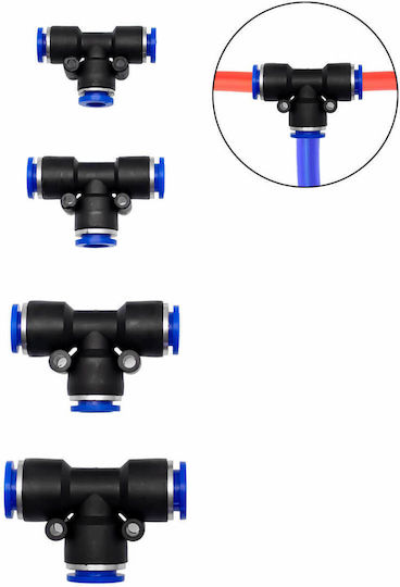 Set of Pneumatic Pipe Tee Air Connectors Pu Pe Nylon Ø6-8-10-12mm Plastic 4 Pieces W17456-0
