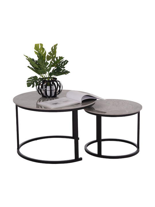 Round Side Table Talos Metal Gray Marble 2 Piec...