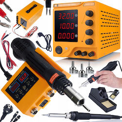 Sursă de Alimentare pentru Laborator Amprush Rares-3210 32V 10A + Stație de Lipit 2-în-1 cu Aer Cald 900m Portocaliu Husky Oh660 Electric S Series