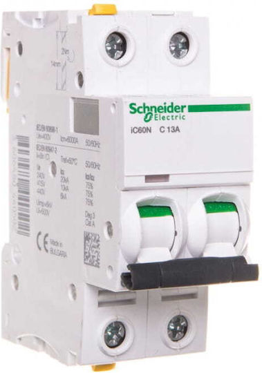 Circuit Breaker 2p C 13a 6ka Ac Ic60n-c13-2 A9f04213