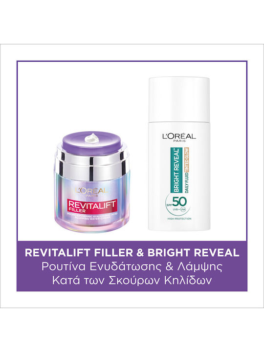 L'oreal Paris Promo Revitalift Filler Хидратиращ Дневен Крем Хиалуронова Киселина Възстановяване на Обема 50ml & Bright Reveal Spf50+ Среден Оттенък Bronze Против Петна 50ml