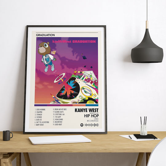 Music Poster Kanye West Graduation Ms071 21cm X 30cm Black Wooden Frame