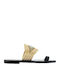 Leder Flache Sandalen für Damen Black/Gold