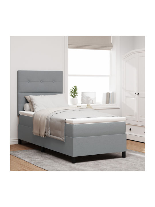 Single Upholstered Bed with Fabric Light Gray w...