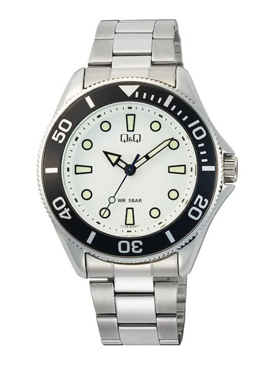 Q&Q Men's Watch Battery with Silver Metal Bracelet