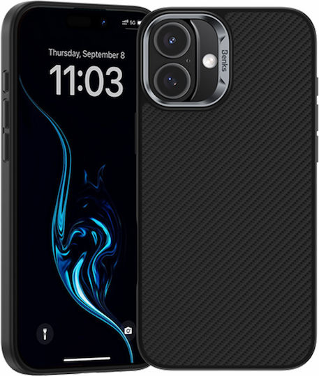 Benks Umschlag Rückseite Aramid Fiber Schwarz (iPhone 16 Plus)