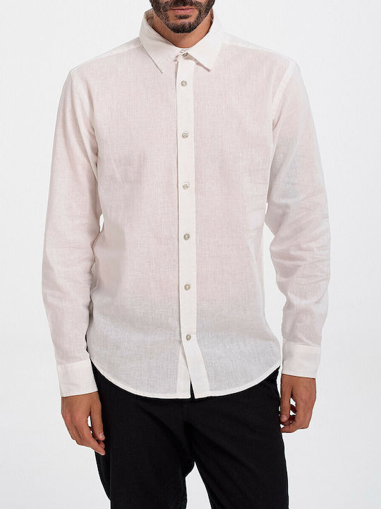 Rook Μακρυμάνικo Βαμβακερό Πουκάμισο σε Κανονική Γραμμή Άσπρο