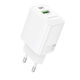 Borofone Charger Without Cable with USB-A Port and USB-C Port 20W Power Delivery / Quick Charge 3.0 Whites (BN27)
