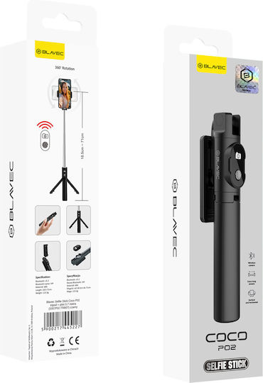Blavec P-02 Selfie Stick Τρίποδο Κινητού Bluetooth Μαύρο