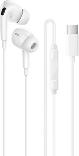 Borofone Bm100 Pro Fuente In-ear Handsfree Ακουστικά με Βύσμα USB-C Λευκό