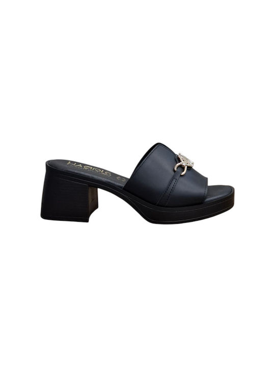 Harris Leather Mules with High Heel in Black Color